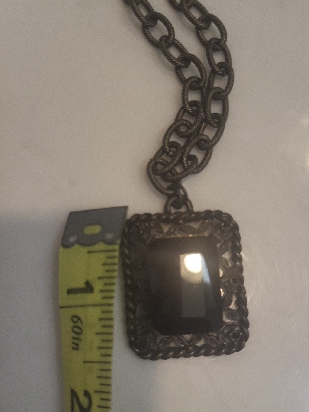 Black Pendant Necklace with Faceted Center Stone - Picture 3 of 4